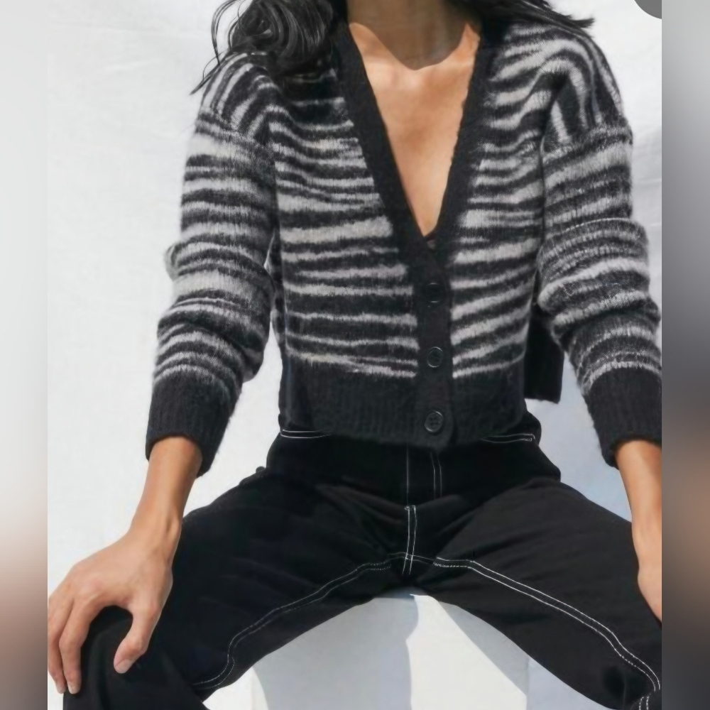 Urban Outfitters Zebra Striped Cardigan- FUZZY!!